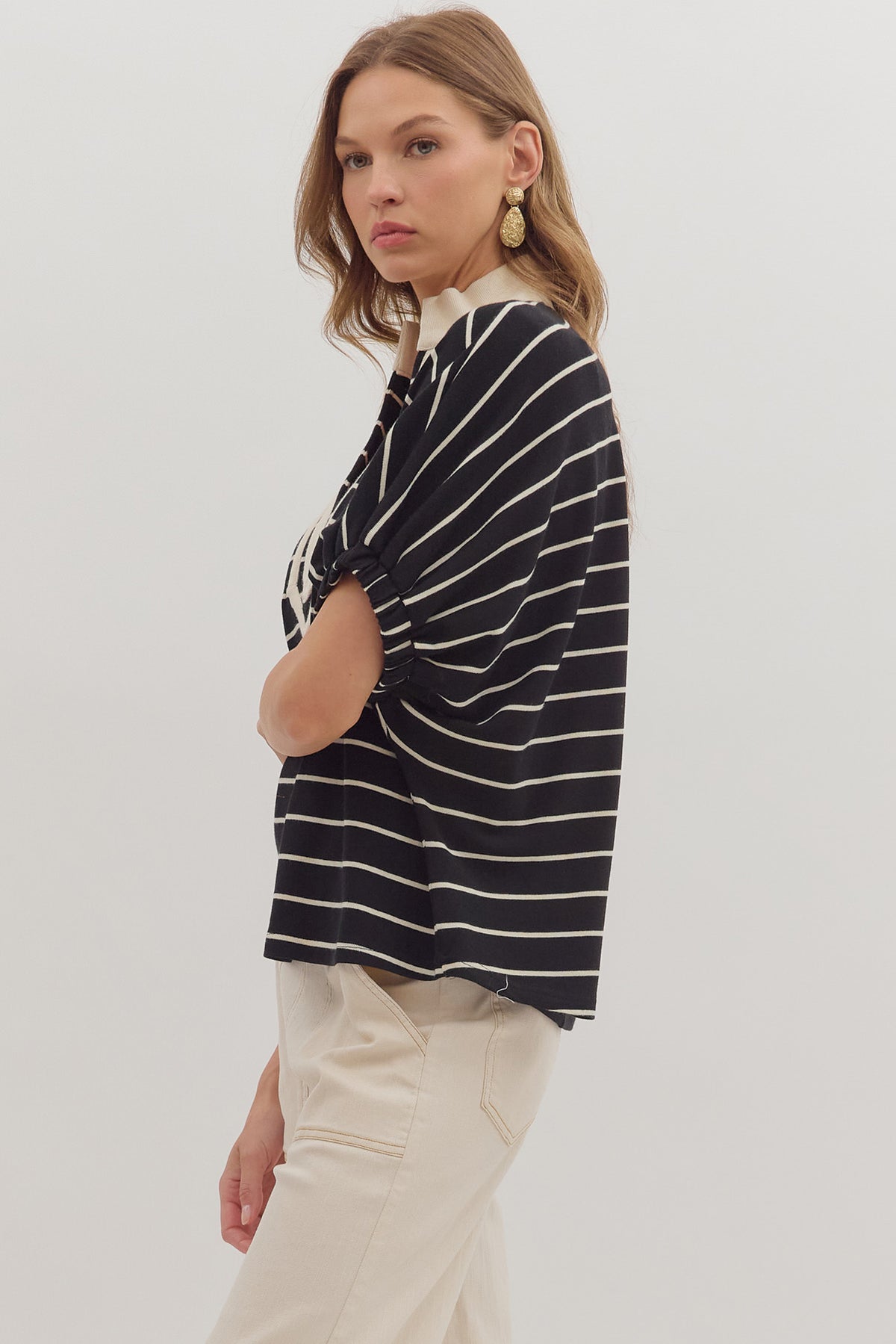 Striped Dolman Sleeve Top | Black