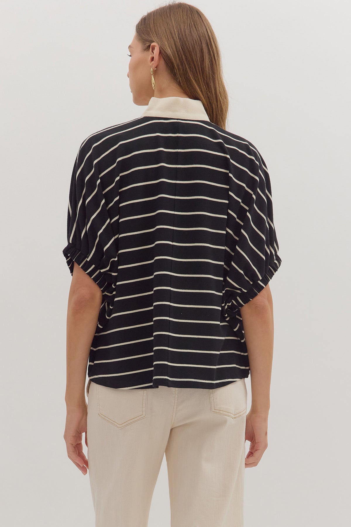 Striped Dolman Sleeve Top | Black