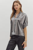 Metallic V-Neck Top | Pewter