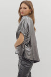 Metallic V-Neck Top | Pewter