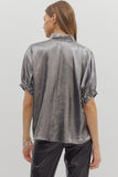 Metallic V-Neck Top | Pewter