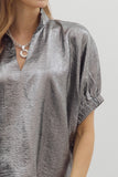 Metallic V-Neck Top | Pewter