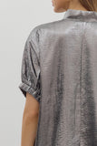 Metallic V-Neck Top | Pewter