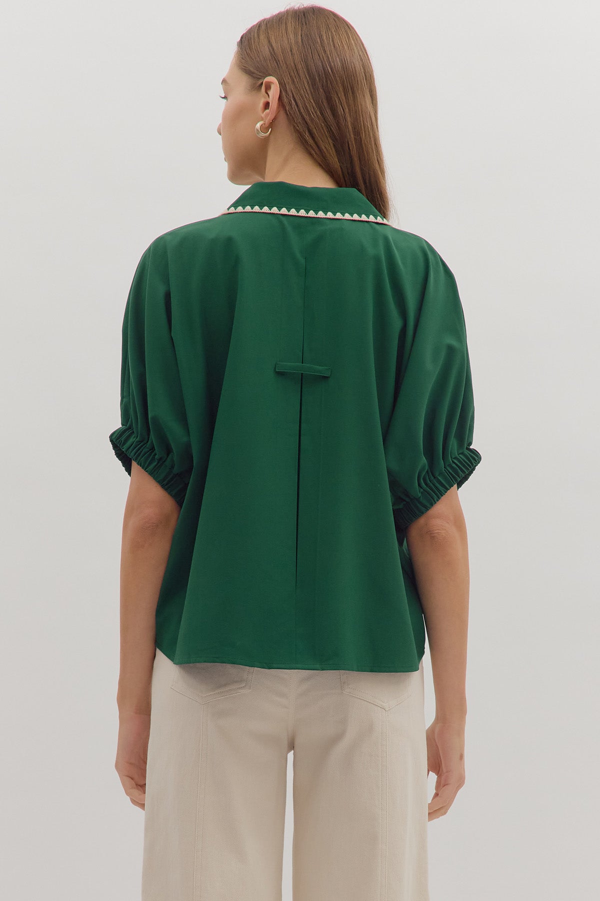 Scallop Trim Collar Top | Green