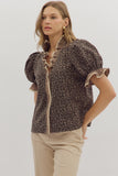 Leopard Ruffle Accent Top | Mocha