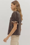 Leopard Ruffle Accent Top | Mocha