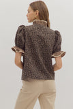 Leopard Ruffle Accent Top | Mocha