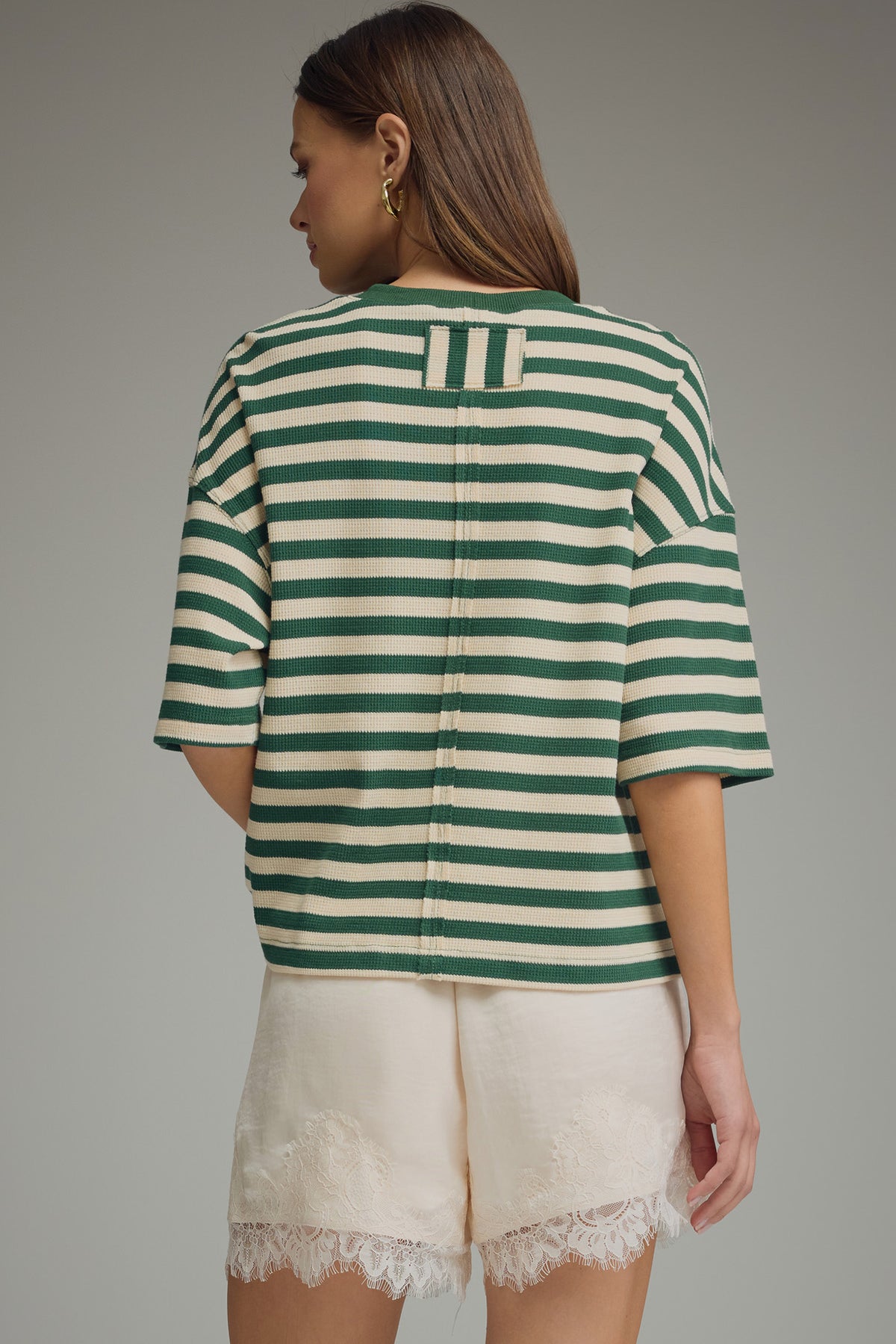Striped Ribbed Relaxed Top | Green