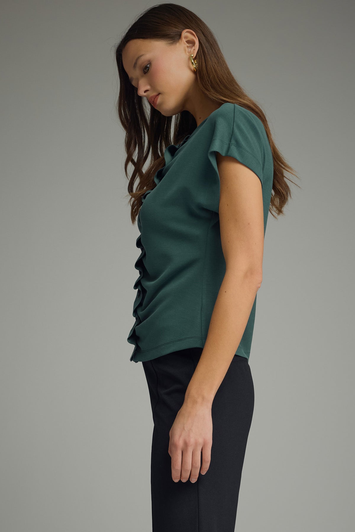 Cinched Button Accent Top | Hunter Green