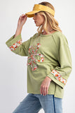 Flower Patch 3/4 Sleeve Terry Knit Top | Pistachio