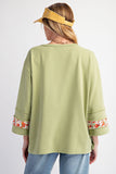 Flower Patch 3/4 Sleeve Terry Knit Top | Pistachio