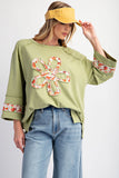 Flower Patch 3/4 Sleeve Terry Knit Top | Pistachio