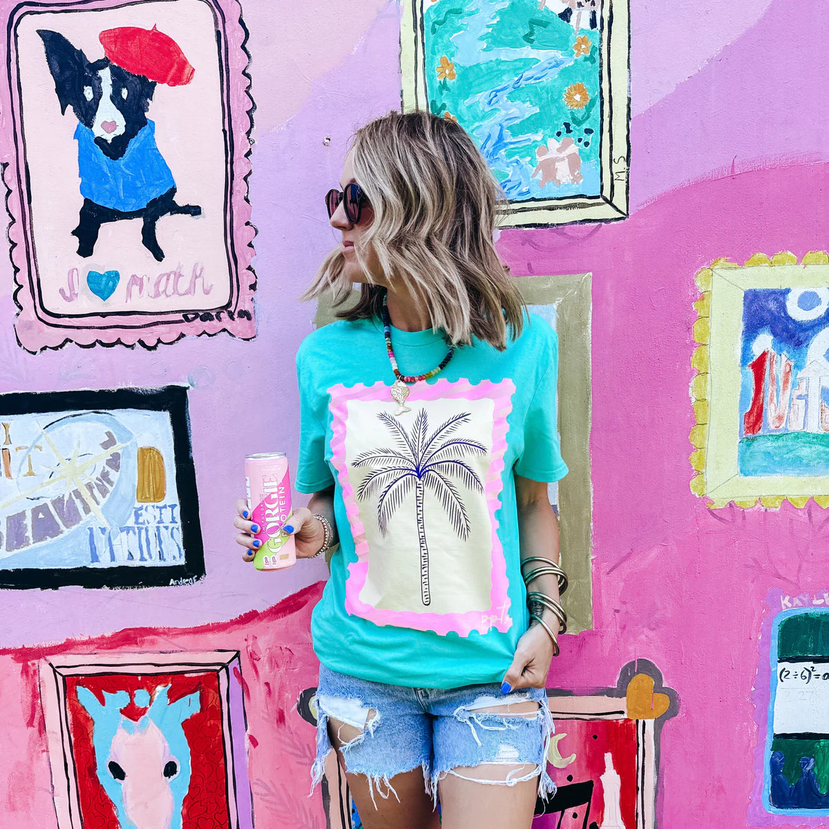 Palm Stamp Tee | Aqua