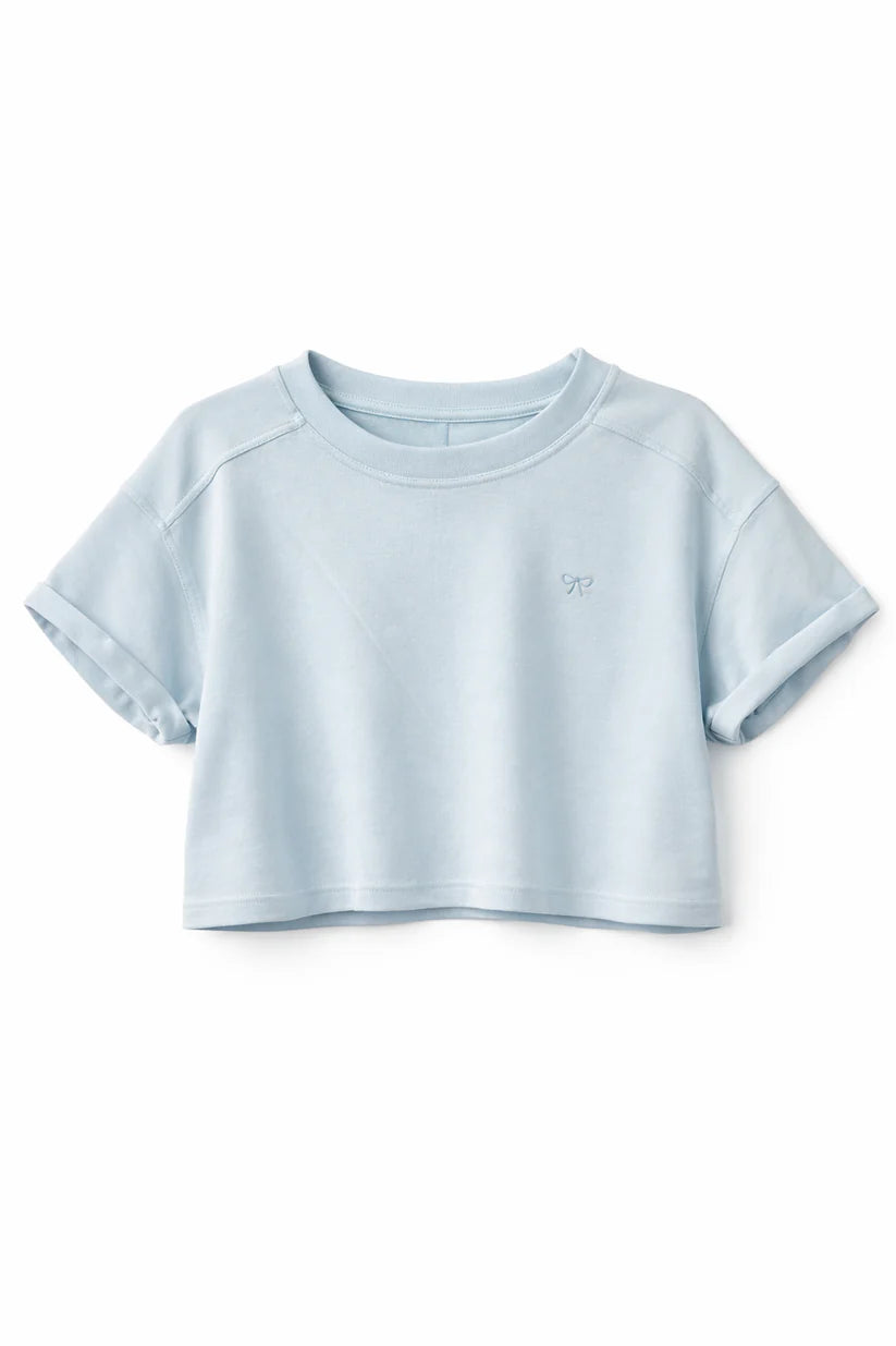 Luxe Solid Crop Tee+Skort Set | Light Blue
