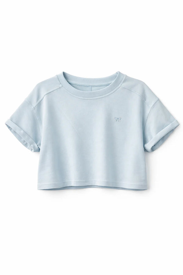 Luxe Solid Crop Tee+Skort Set | Light Blue