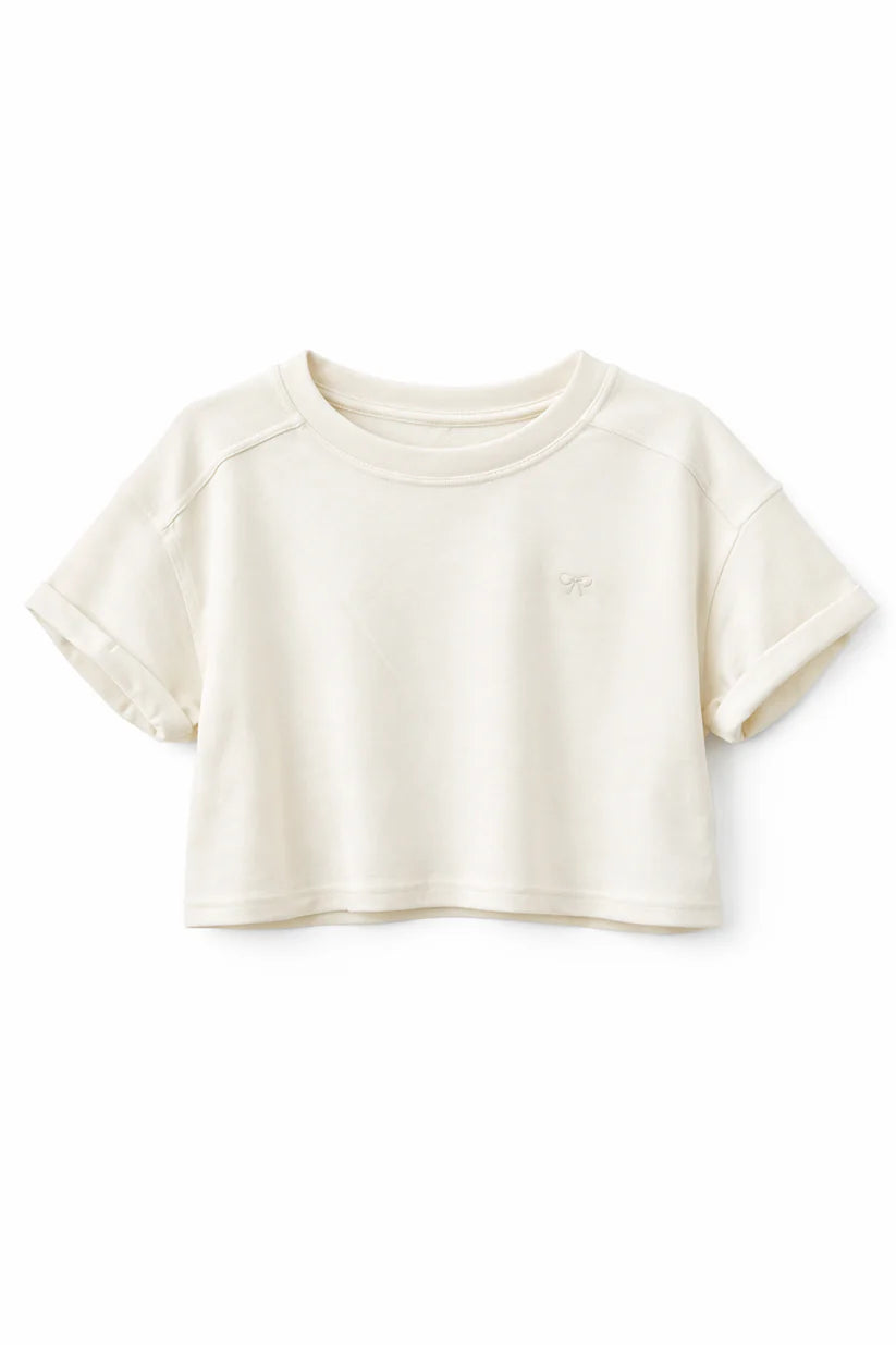 Luxe Solid Crop Tee+Skort Set | Pearl