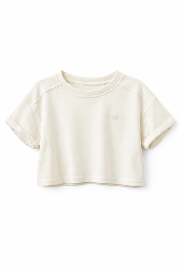Luxe Solid Crop Tee+Skort Set | Pearl