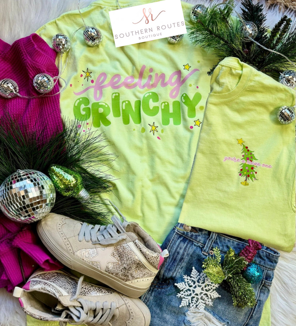 Feeling Grinchy Two Sided Tee | Lime Green