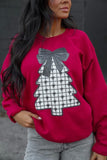 Christmas Tree Black White Bow Sweatshirt | Red