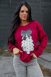 Christmas Tree Black White Bow Sweatshirt | Red