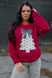 Christmas Tree Black White Bow Sweatshirt | Red