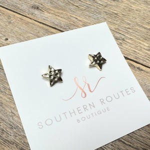 Hammered Star Stud Earrings | Gold