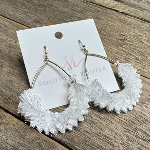 Pom Fan Teardrop Earrings | White