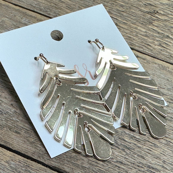 Metal Leaf Drop Earrings | Gold