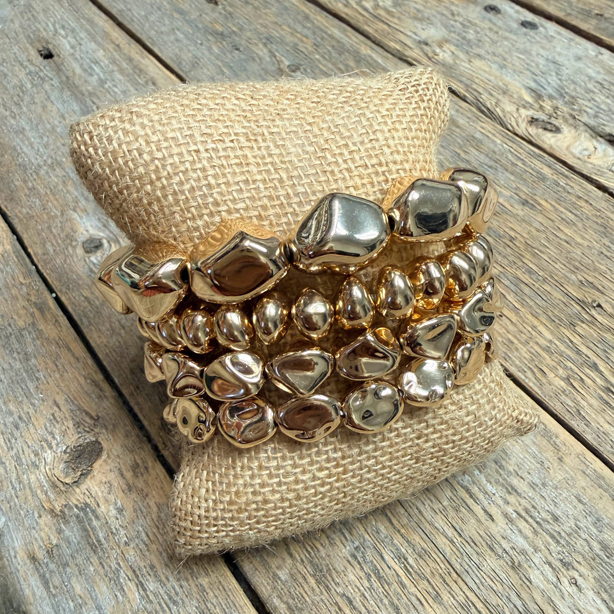 Beaded Stretch Bracelet Set | Gold