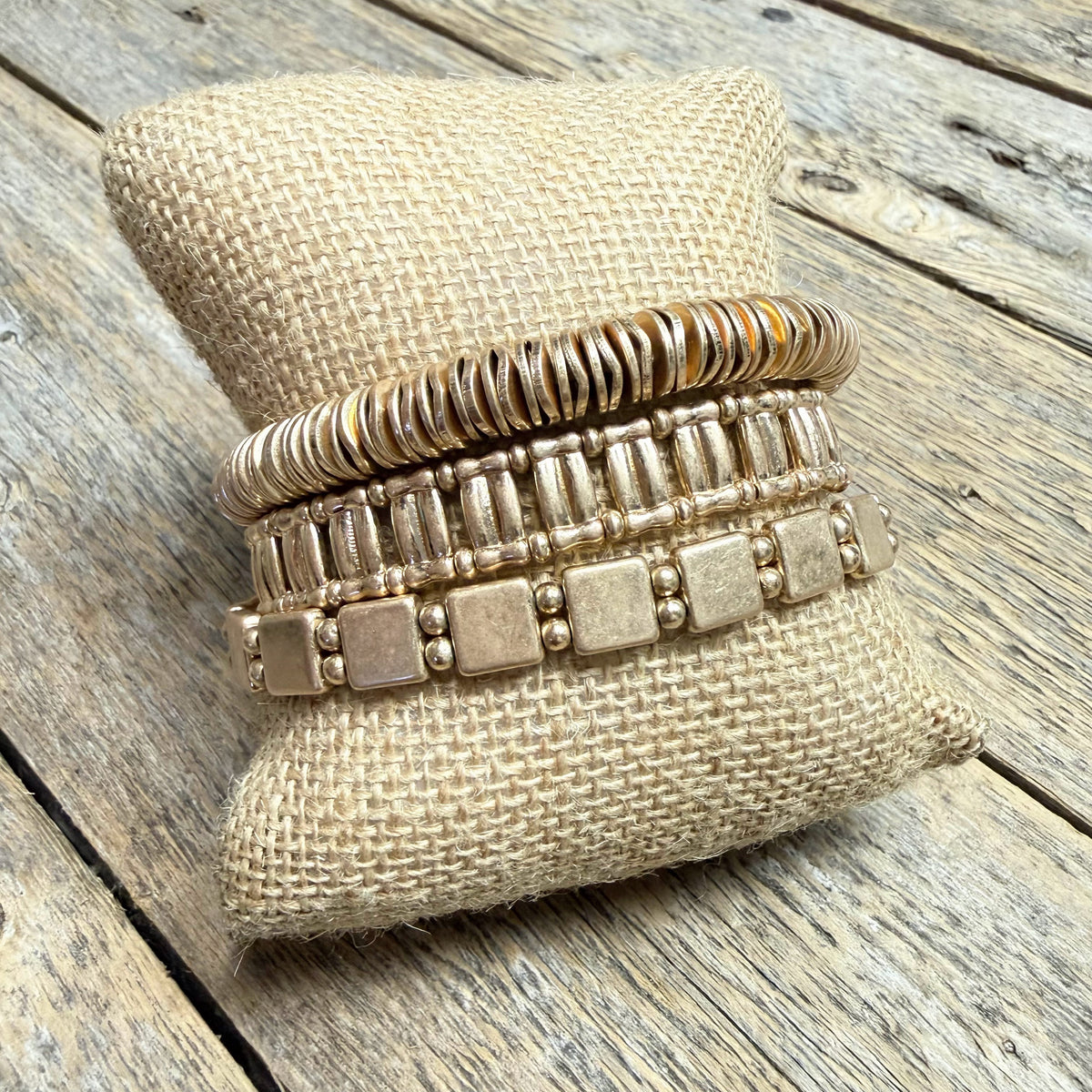 Beaded Stretch Bracelet Set | Gold