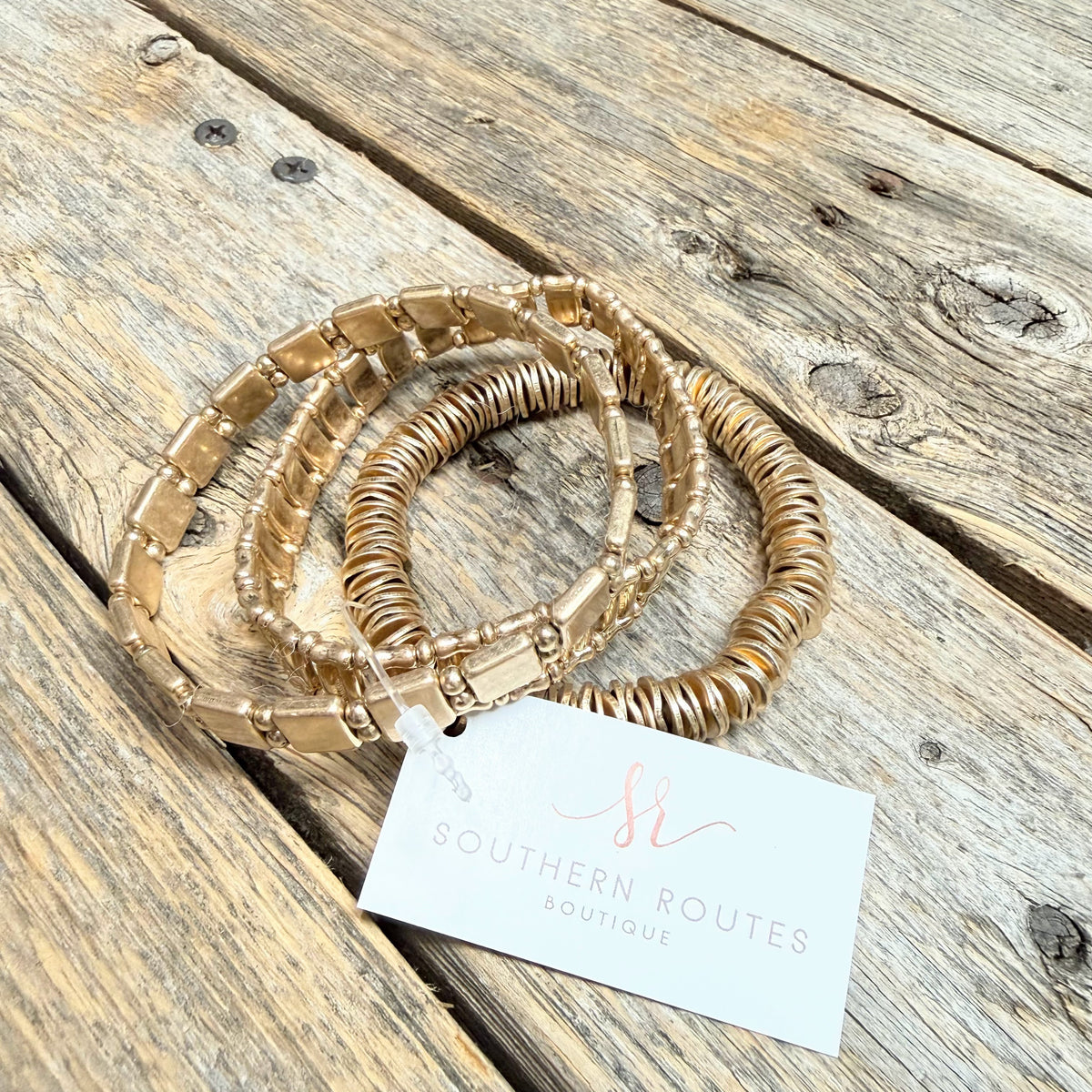 Beaded Stretch Bracelet Set | Gold
