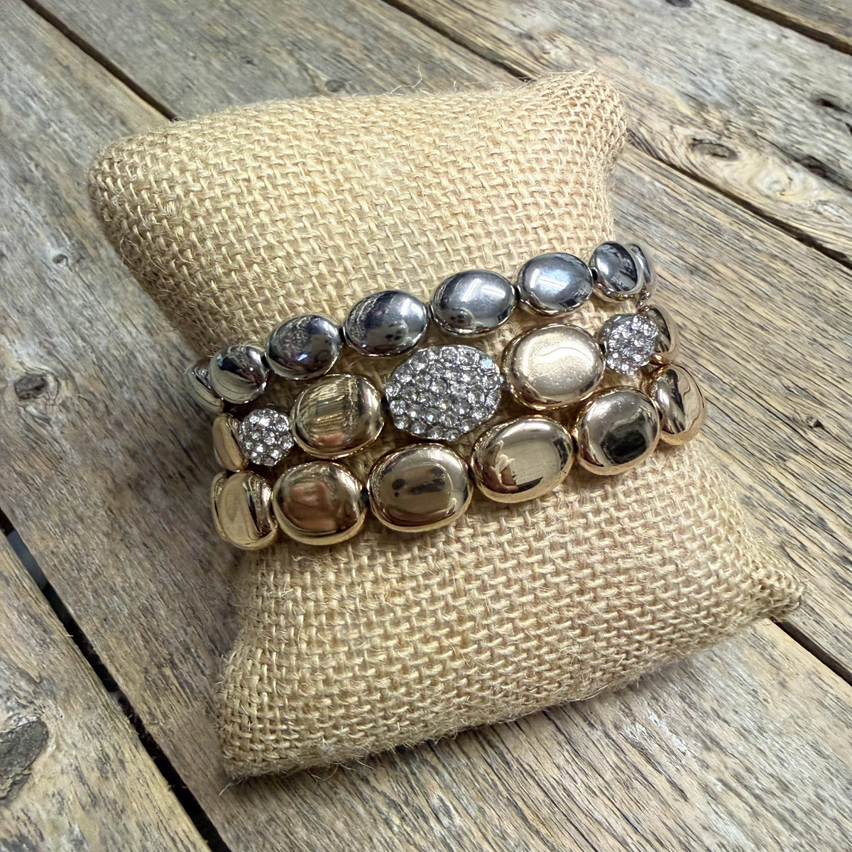 Beaded Stretch Bracelet Set | Gold/Silver/Crystal