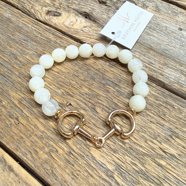 Horse Bit Beaded Stretch Bracelet | Ivory