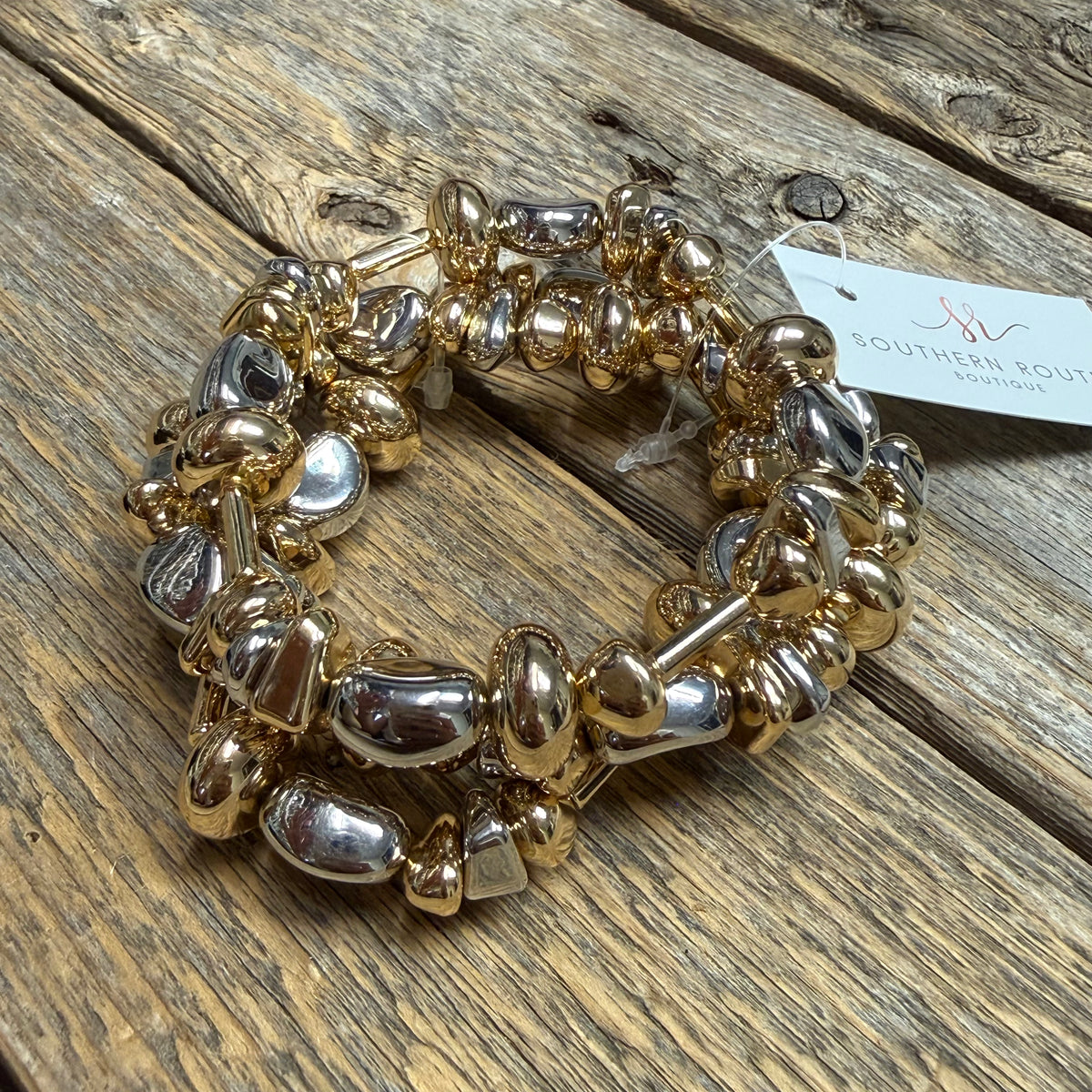 Beaded Stretch Bracelet Set | Silver/Gold