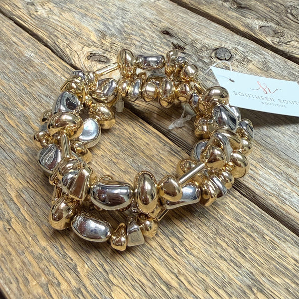 Beaded Stretch Bracelet Set | Gold/Silver