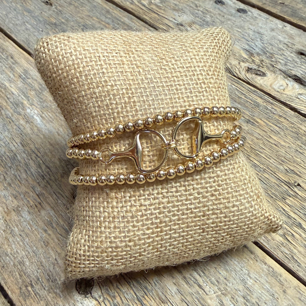 Beaded Horse Bit Stretch Bracelet Set | Gold
