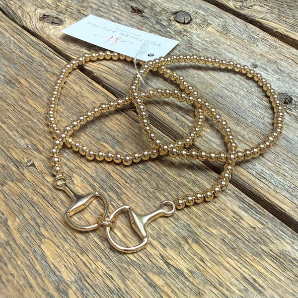 Beaded Horse Bit Stretch Bracelet Set | Gold