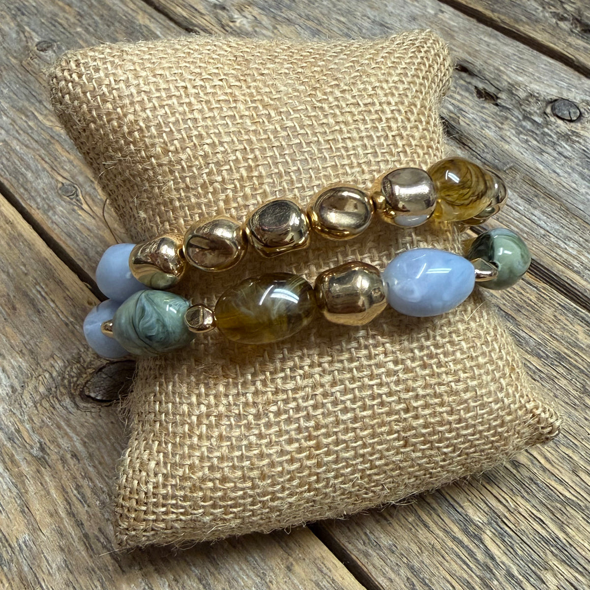 Beaded Stretch Bracelet Set | Light Blue/Green