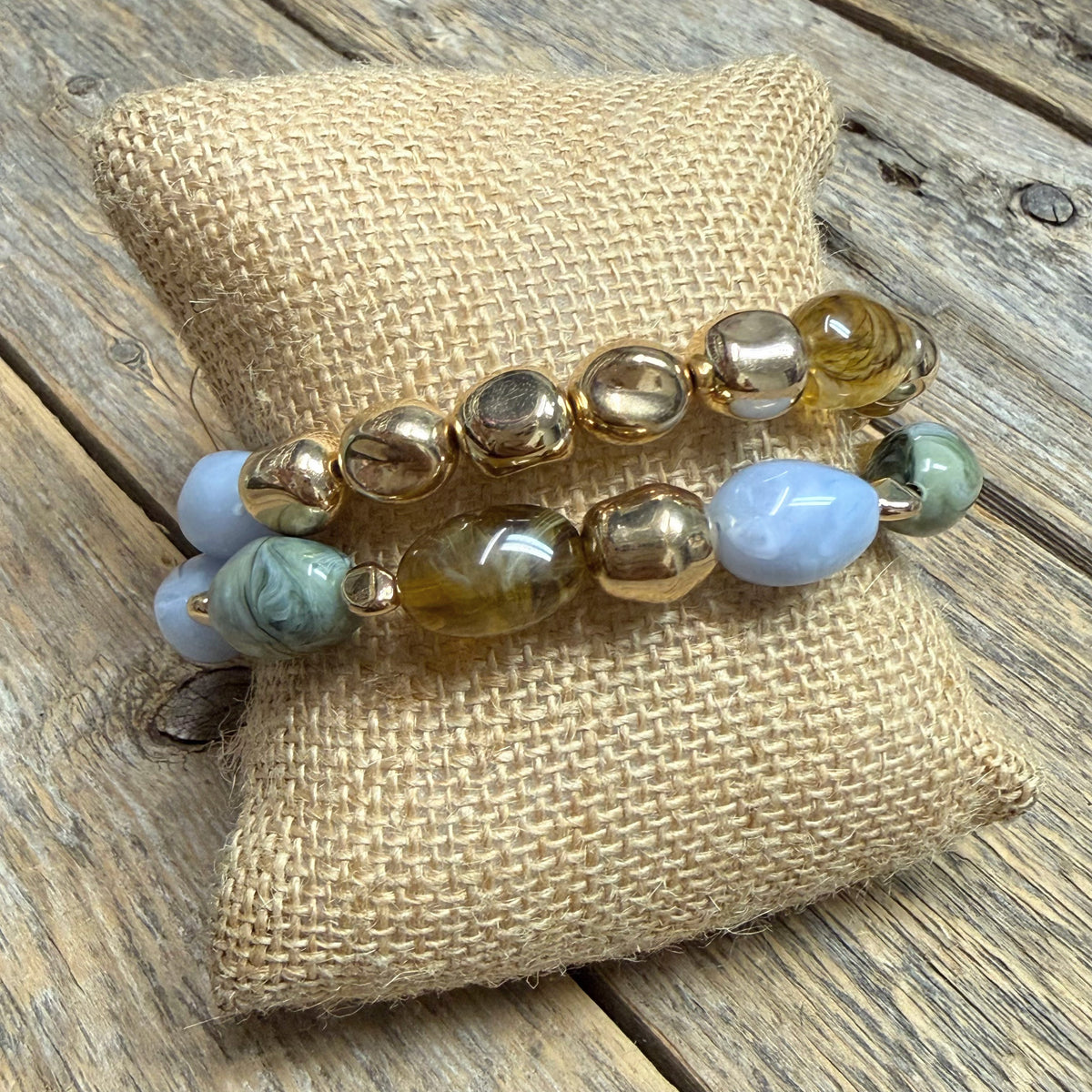 Beaded Stretch Bracelet Set | Light Blue/Green