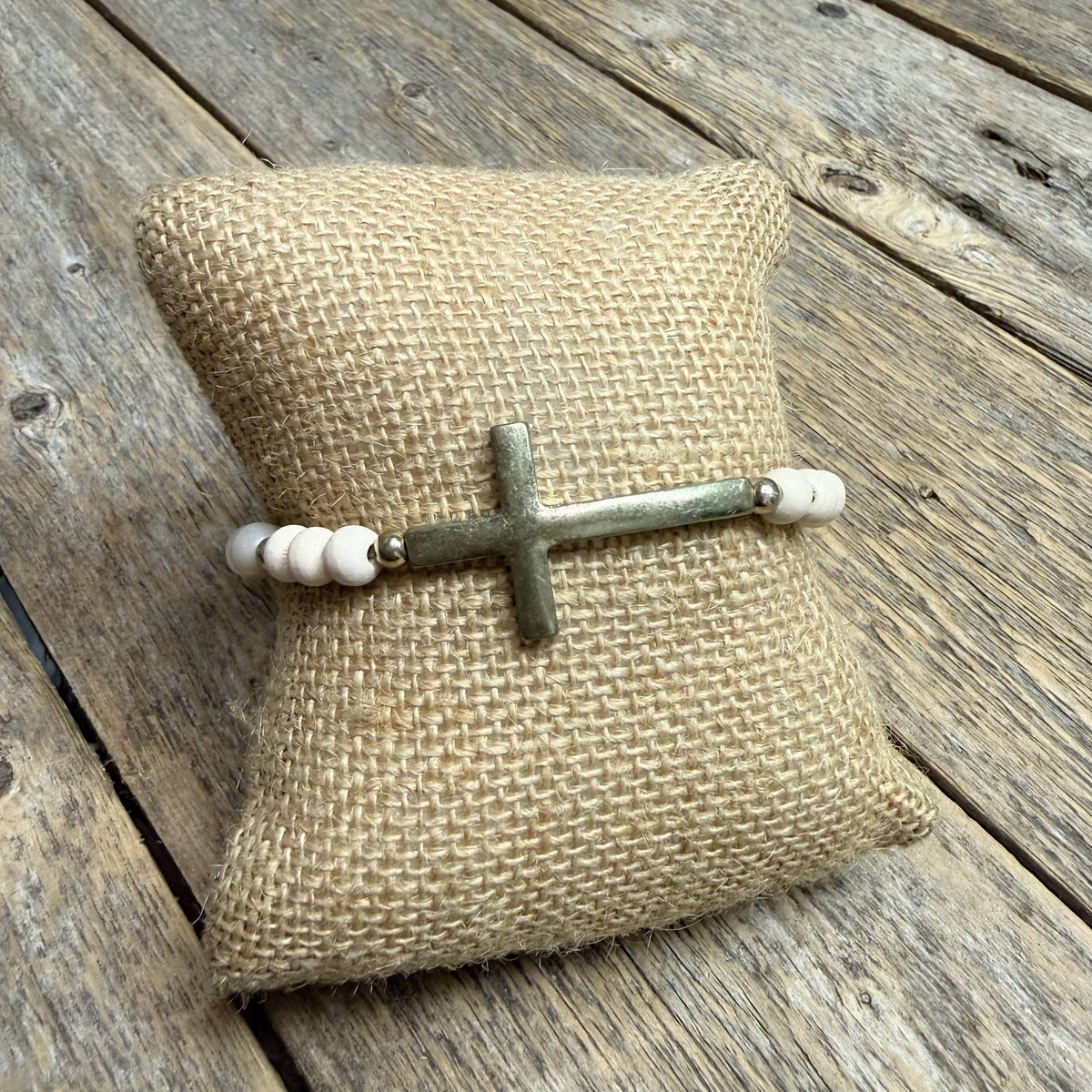 Worn Gold Cross Beaded Stretch Bracelet | Mint