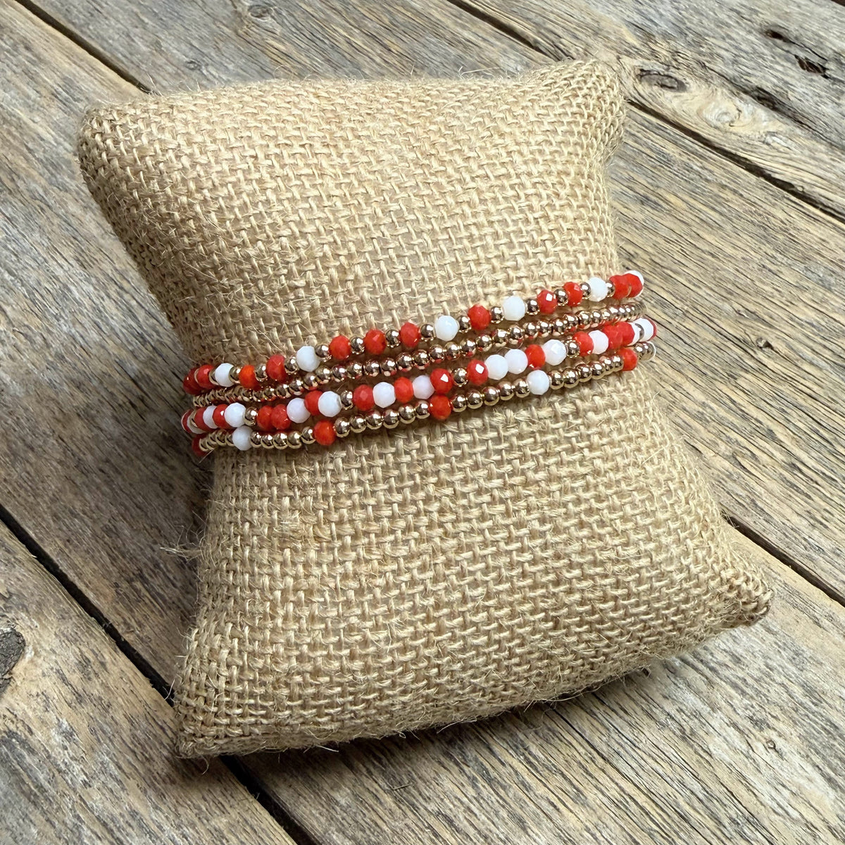 Beaded Stretch Bracelet Set | Red/Gold