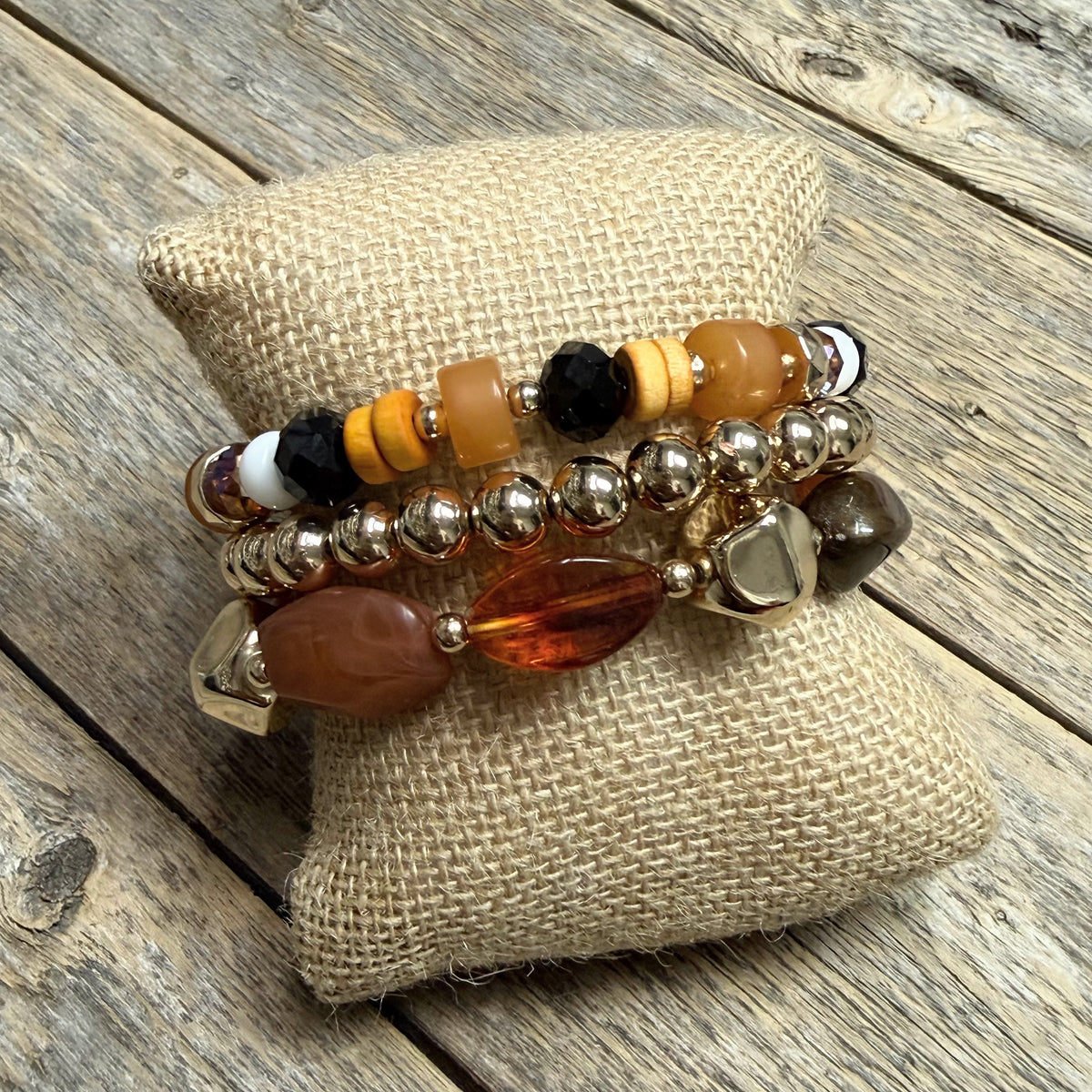Beaded Stretch Bracelet Set | Brown Mix
