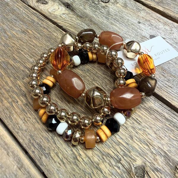Beaded Stretch Bracelet Set | Brown Mix