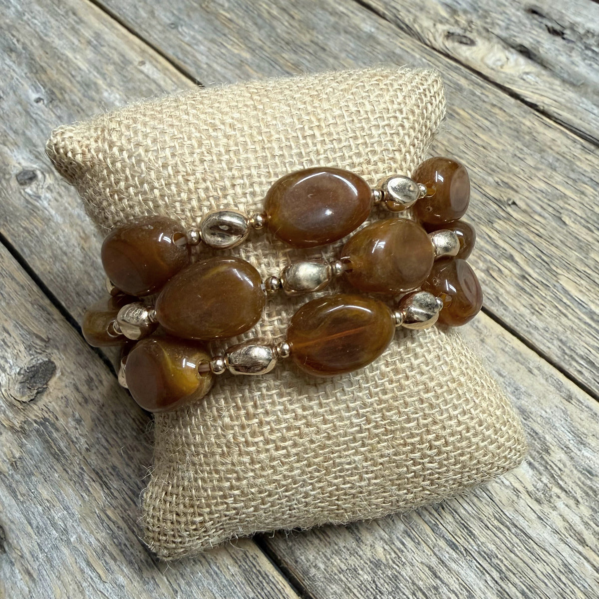 Beaded Stretch Bracelet Set | Brown/Gold