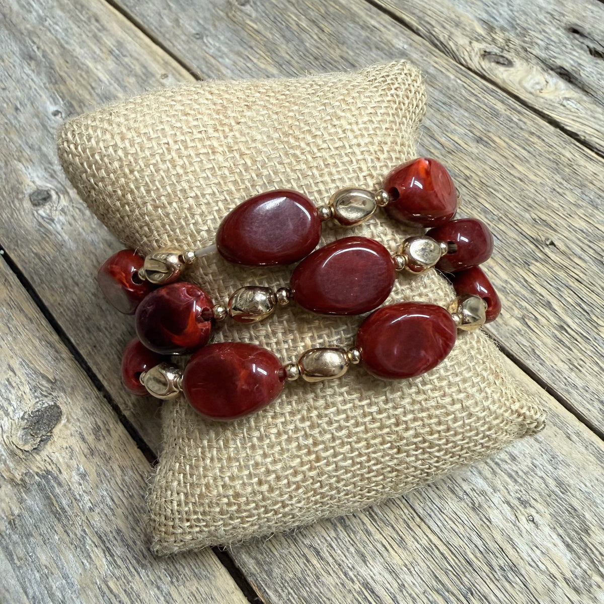 Beaded Stretch Bracelet Set | Wine/Gold