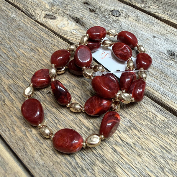 Beaded Stretch Bracelet Set | Wine/Gold