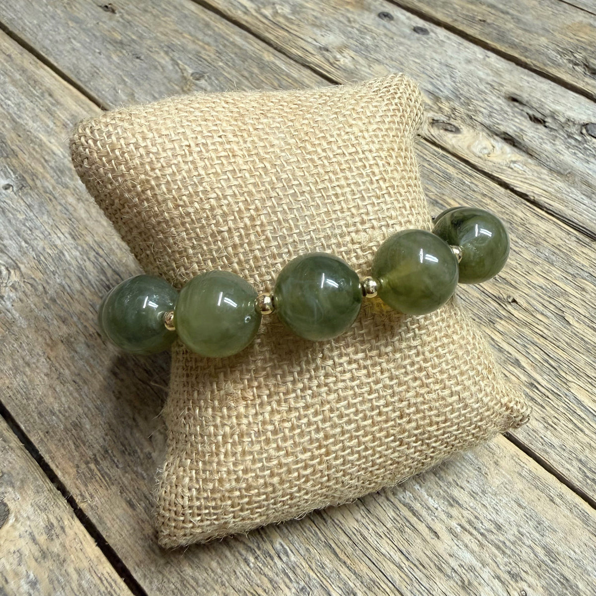 Chunky Beaded Stretch Bracelet | Green