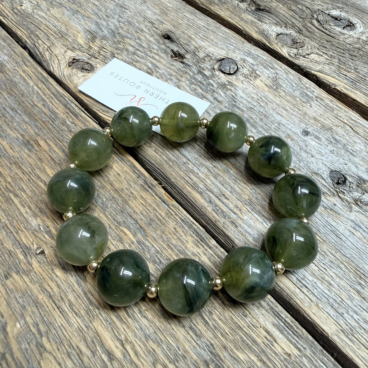 Chunky Beaded Stretch Bracelet | Green