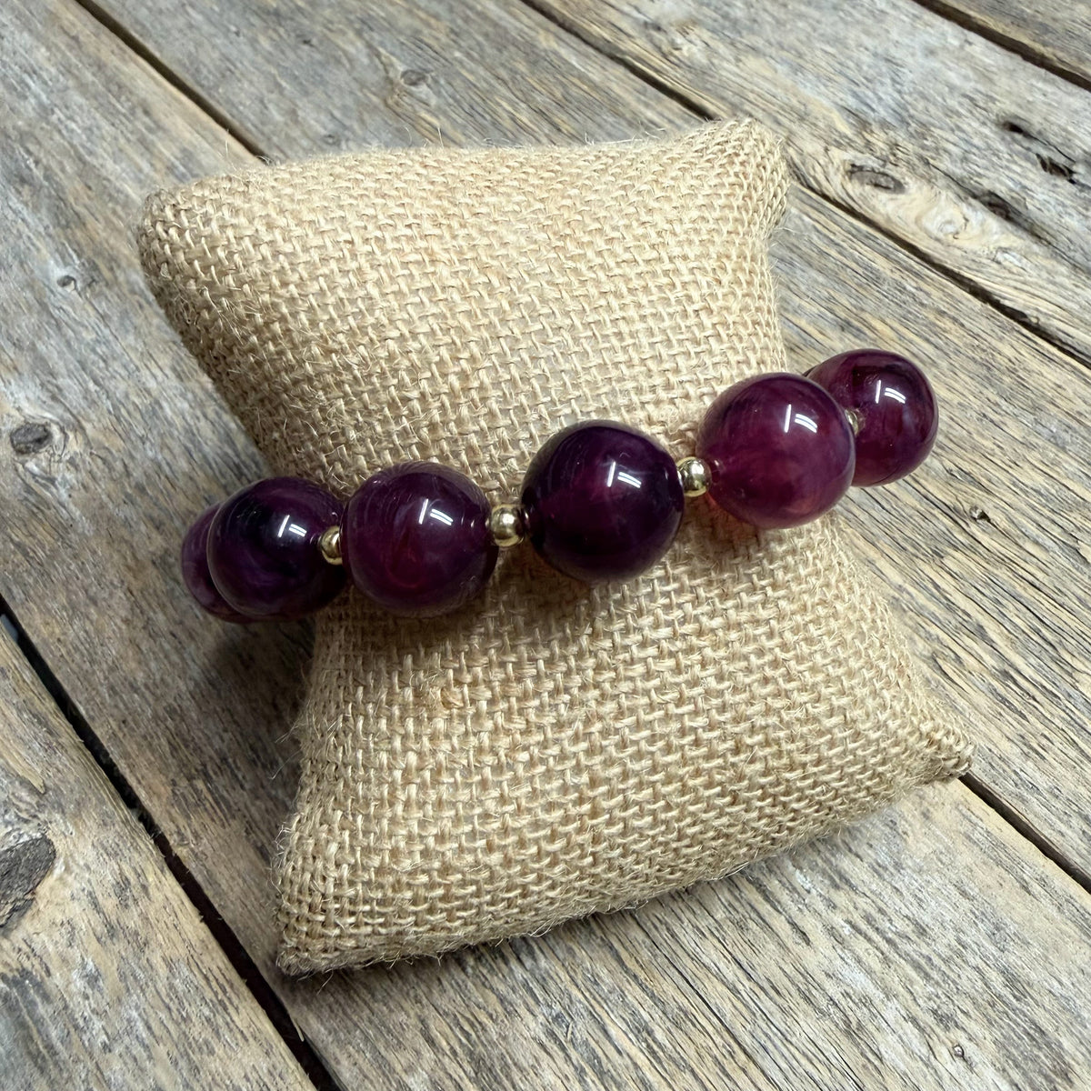 Chunky Beaded Stretch Bracelet | Purple