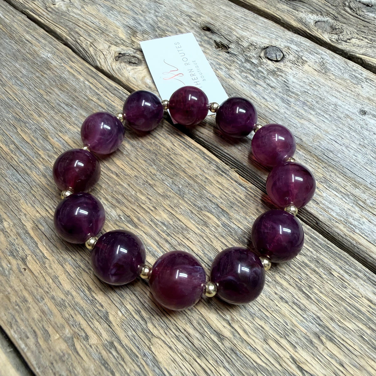Chunky Beaded Stretch Bracelet | Purple